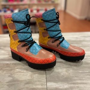 Lace up multi color boots